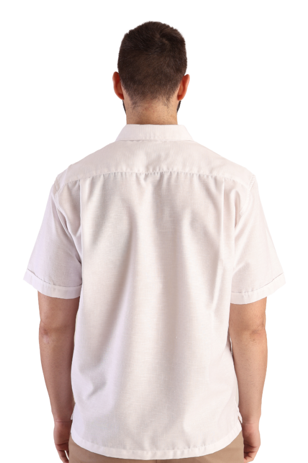 Guayabera Manga Corta Blanca Con Alforzas Look De Lino Para Caballero